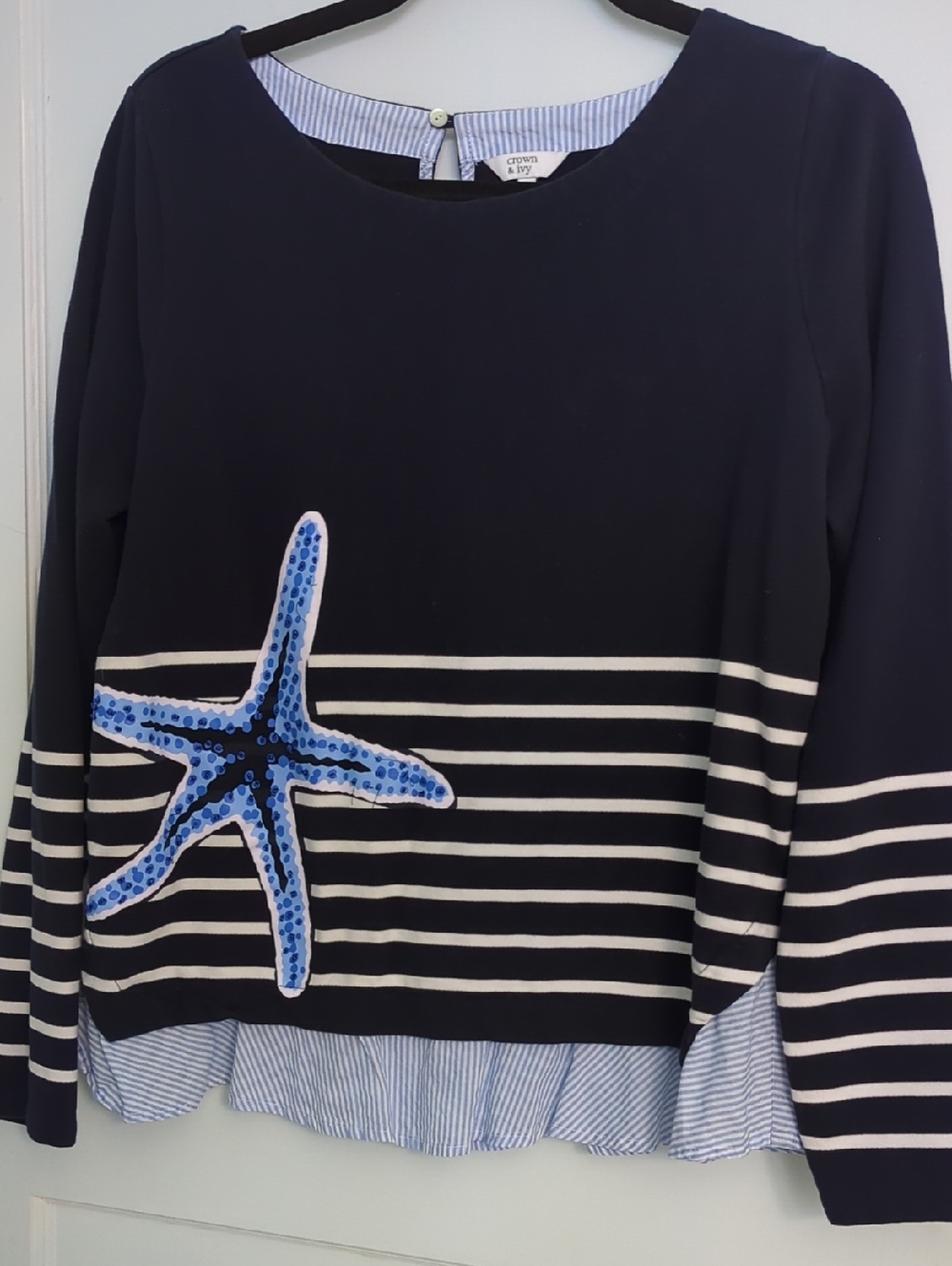 Navy Blue Striped Starfish-Accent Women’s Top
